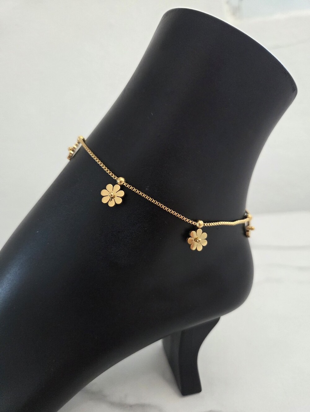 Gold Floral Daisy Charm Anklet Stainless Steel Foot Jewelry New - Picture 4 of 11